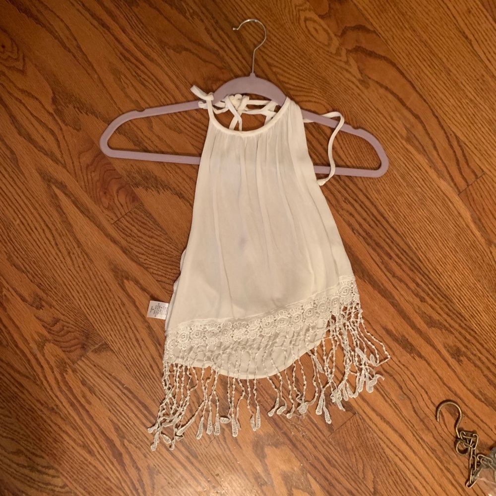Fringe crop halter top